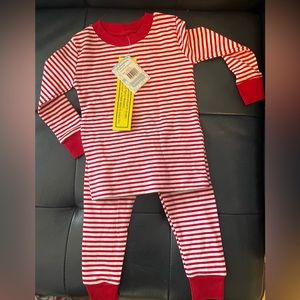 Kissy Kissy Jingle All The Way Stripe Toddler Pajama Set NWT Size 2 Red/White